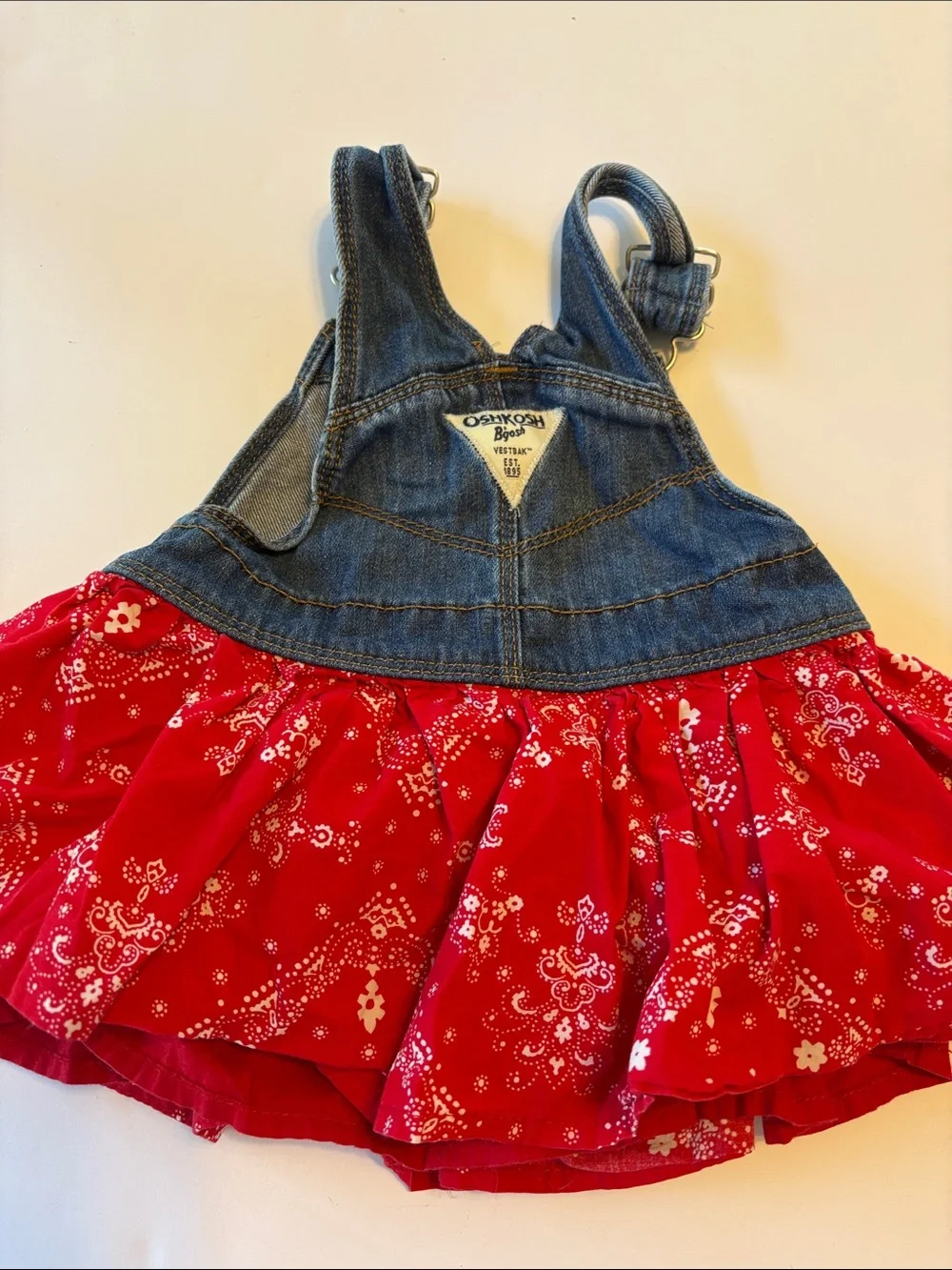 OshKosh B'gosh Denim Bib Skirt with Red Bandana Print